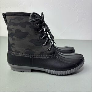 MarleyLilly Women's Camo Duck Boots Size 8 Black Embroidered Custom Onyx Camo